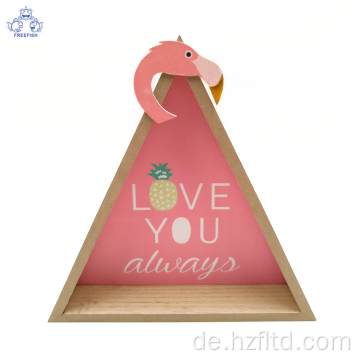 Wandmontiertes dreieckiges gerahmtes Holzwandregal Flamingo